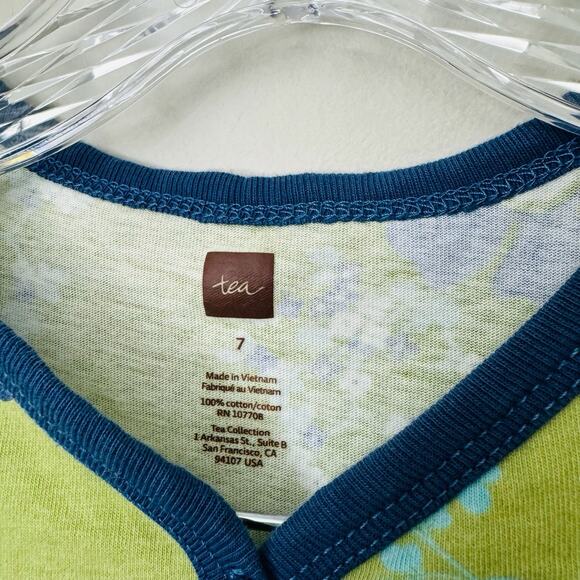 Tea Green And Blue Floral Sleeveless Summer Dress Girls Size 7 - Picture 2 of 4